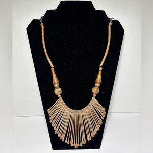 VTG Brass Paddle Bib Necklace Brutalist 22” Clasp To Clasp 14” Drop VTG Patina